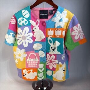 Vintage Michael Simon New York Easter Bunny Sweater Womens Medium Cardigan